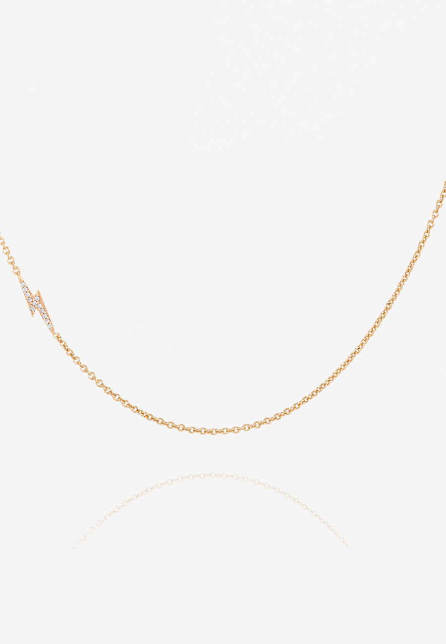 Solid Gold and Diamond Lightning Bolt Necklace