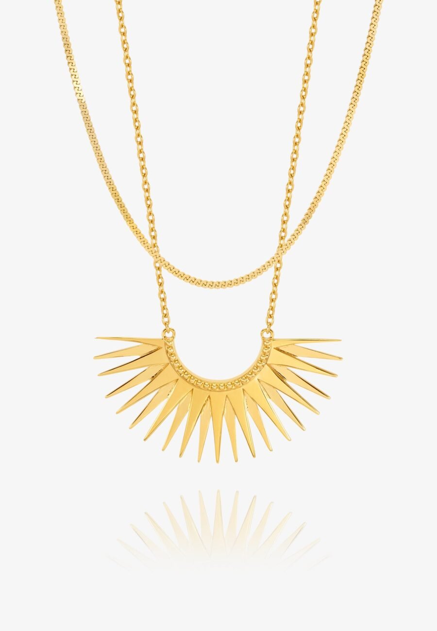 Styled Rising Sun and Serpentine Layered Necklace Set